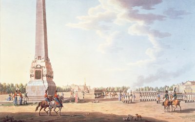 De Obelisk voor de overwinningen van Roumaintzof en het standbeeld van Souvrorofs in St. Petersburg door Benjamin Patersson